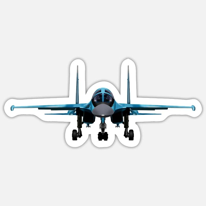 Blauer Kampfjet Frontansicht - Sticker Größe S (10 x 10 cm) - Mattweiß