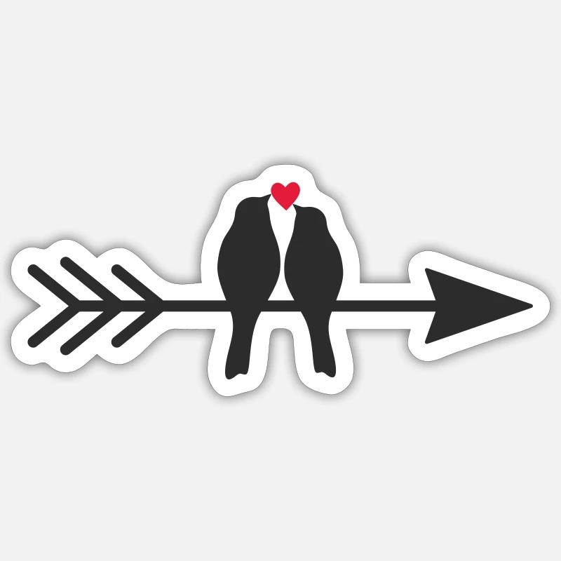 Vögel auf Pfeil mit Herz - Sticker Größe S (10 x 10 cm) - Mattweiß