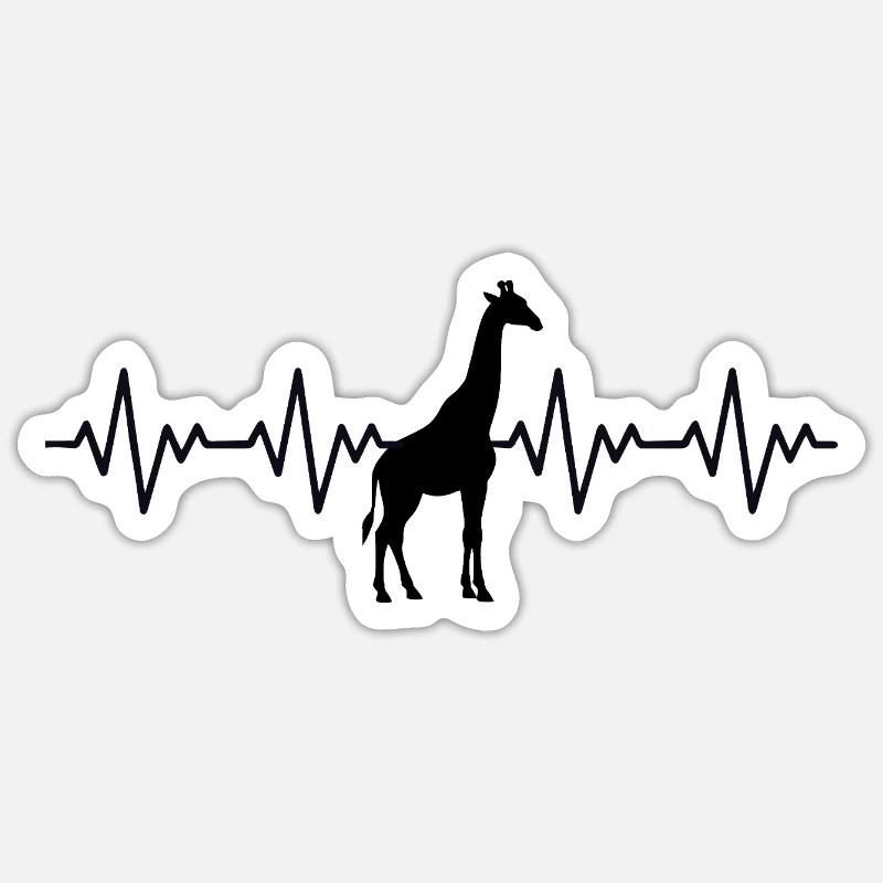 Giraffe ECG Heartbeat - Sticker taille S (10 x 10 cm) - blanc mat