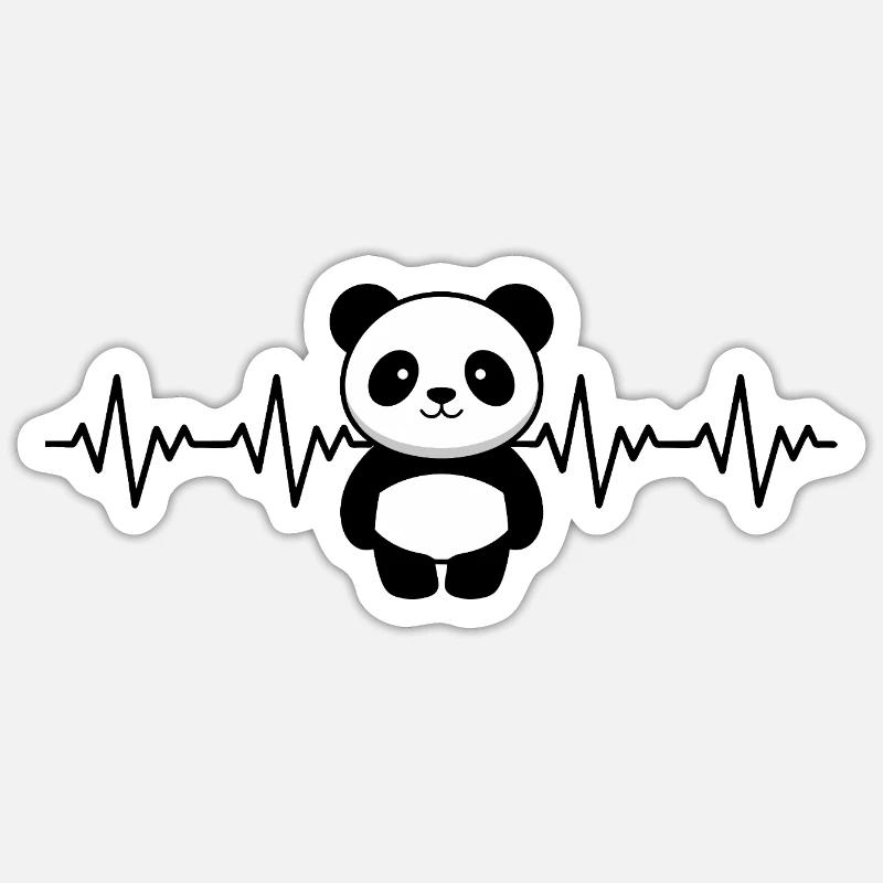 Panda ECG Battement de cœur - Sticker taille S (10 x 10 cm) - blanc mat