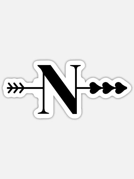 Buchstabe n Pfeil Herz - Sticker Größe S (10 x 10 cm) - Mattweiß