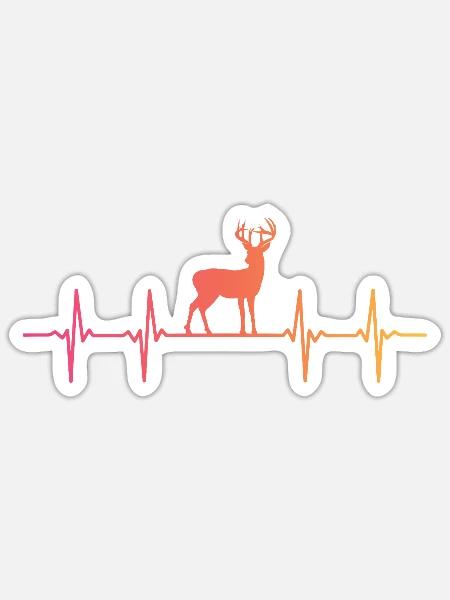 Hirsch Herzschlag Jäger Geschenk - Sticker Größe S (10 x 10 cm) - Mattweiß