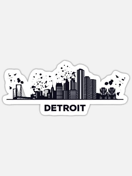 Detroiter Skyline Detroit - Sticker Größe S (10 x 10 cm) - Mattweiß