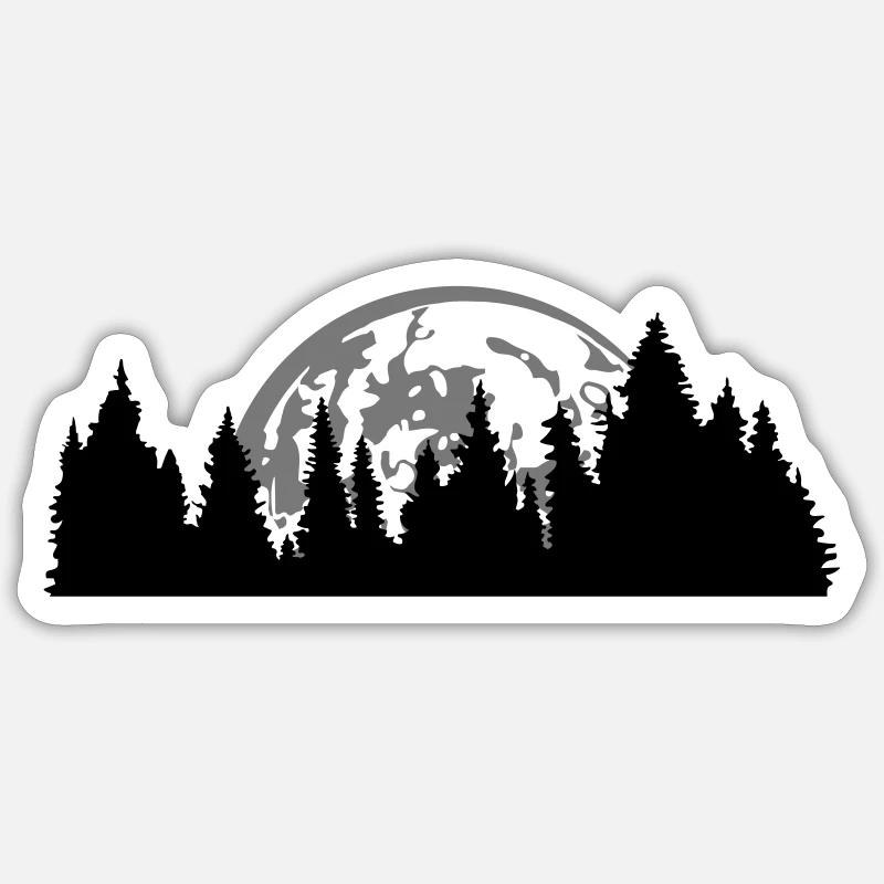 moon night full moon setting tree forest conifer - Sticker size S (10 x 10 cm) - white matte