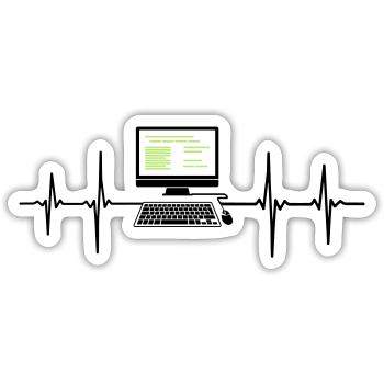 Computer EKG Herzschlag Programmierer PC Nerd - Sticker Größe S (10 x 10 cm) - Mattweiß - Vorne