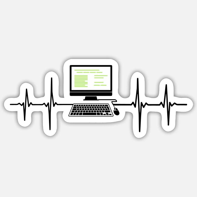 Ordinateur EKG programmeur de rythme cardiaque pc nerd Sticker taille S (10 x 10 cm)