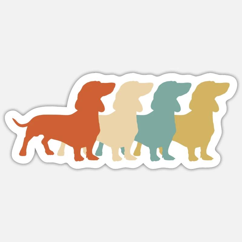 Teckel Retro Teckel Blaireau - Sticker taille S (10 x 10 cm) - blanc mat