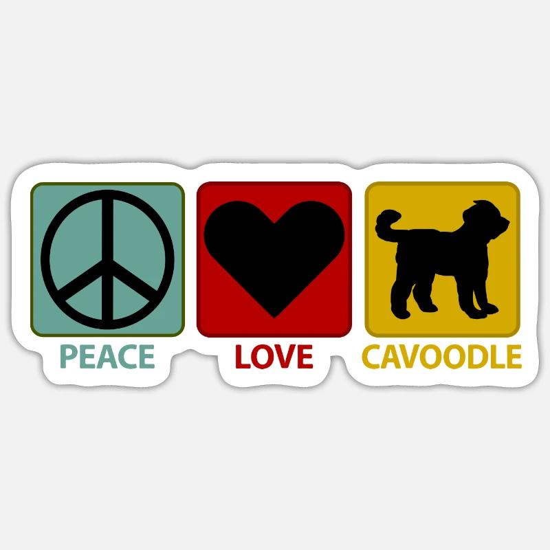Cavoodle Cavapoo Hund Mix Peace Love Sticker Größe S (10 x 10 cm)