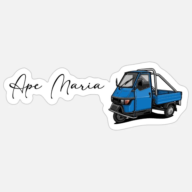 Vespacar // Illustration Ape Maria - Sticker taille S (10 x 10 cm) - blanc mat