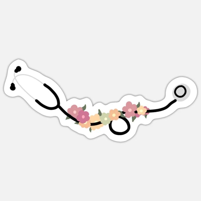 Stéthoscope avec des fleurs Sticker taille S (10 x 10 cm)