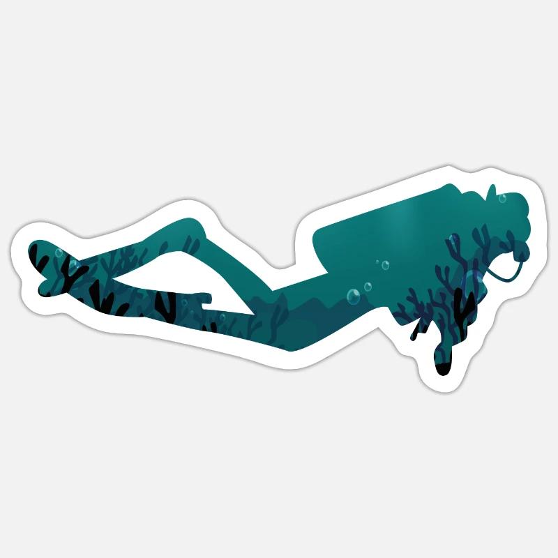 Scuba divers underwater - Sticker size S (10 x 10 cm) - white matte