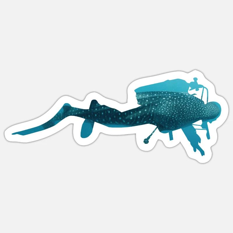 Scuba Diver Requin-baleine sous-marin - Sticker taille S (10 x 10 cm) - blanc mat