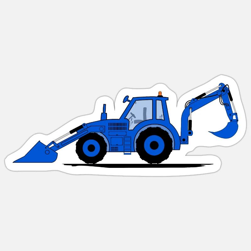 Traktor Bagger Baggerschlepper Blau - Sticker Größe S (10 x 10 cm) - Mattweiß