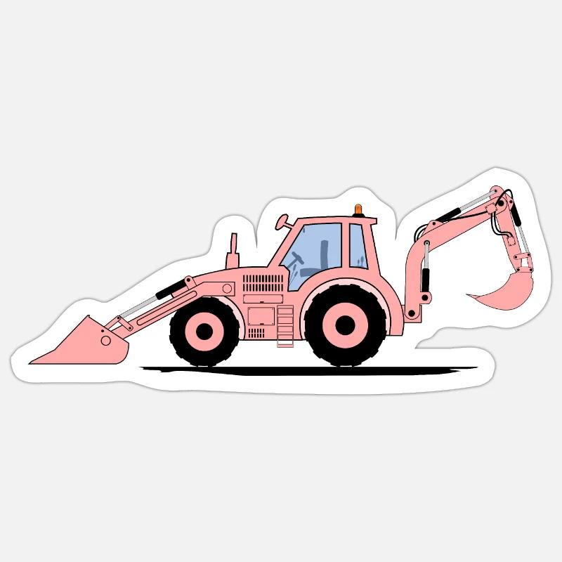 Traktor Bagger Baggerschlepper Rosa - Sticker Größe S (10 x 10 cm) - Mattweiß