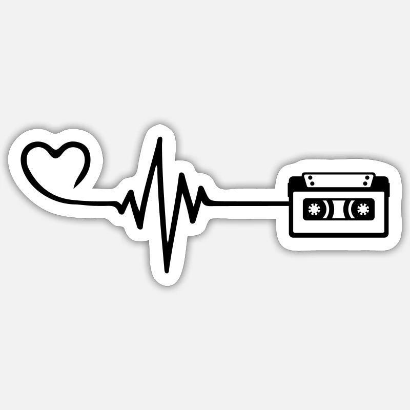 Cassette Pulse Heart Love - Sticker size S (10 x 10 cm) - white matte
