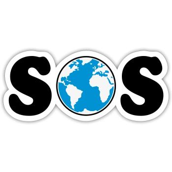 SOS – Earth Day / Climate Change (B / 3C / SVG) - Sticker size S (10 x 10 cm) - white matte - Front