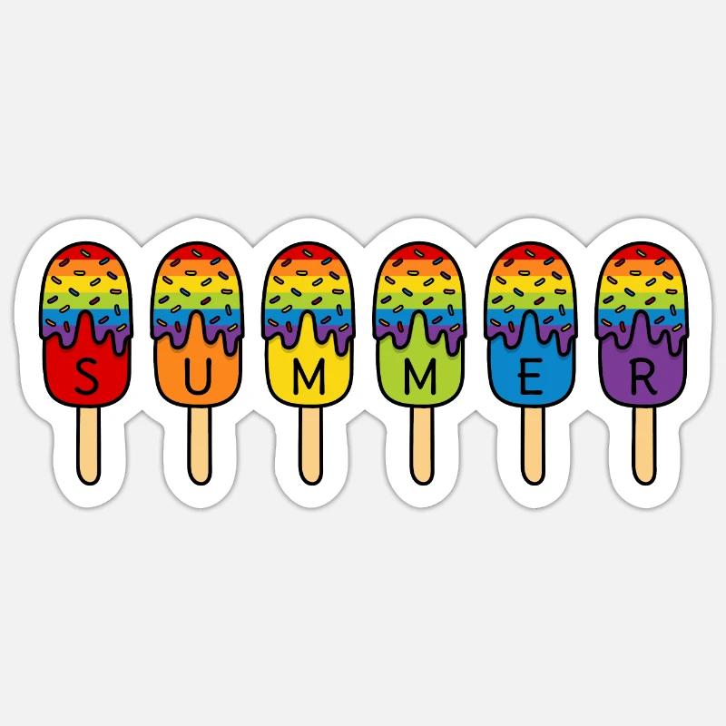 Summer - Regenbogen - Eis essen - Sommer - Eis - Sticker Größe S (10 x 10 cm) - Mattweiß