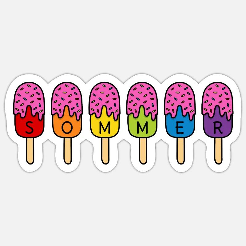 Sommer Eis essen Regenbogen bunt pink Eis - Sticker Größe S (10 x 10 cm) - Mattweiß