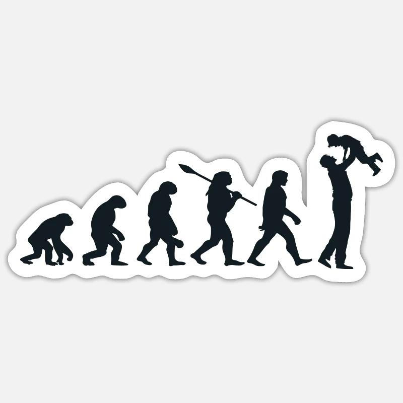 Évolution Darwin pour les Papas 👨‍👧‍👦 - Sticker taille S (10 x 10 cm) - blanc mat