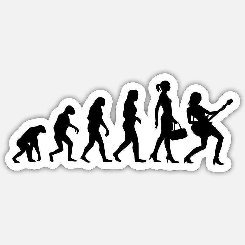 Evolution Gitarristin - Sticker Größe S (10 x 10 cm) - Mattweiß