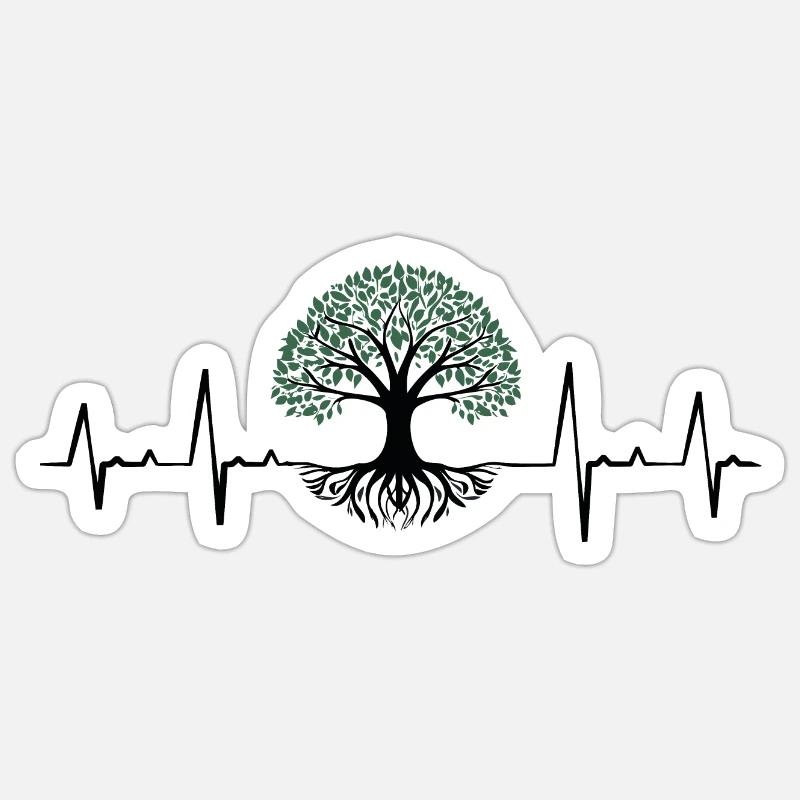 Herzschlag Design mit ein Baum - Sticker Größe S (10 x 10 cm) - Mattweiß