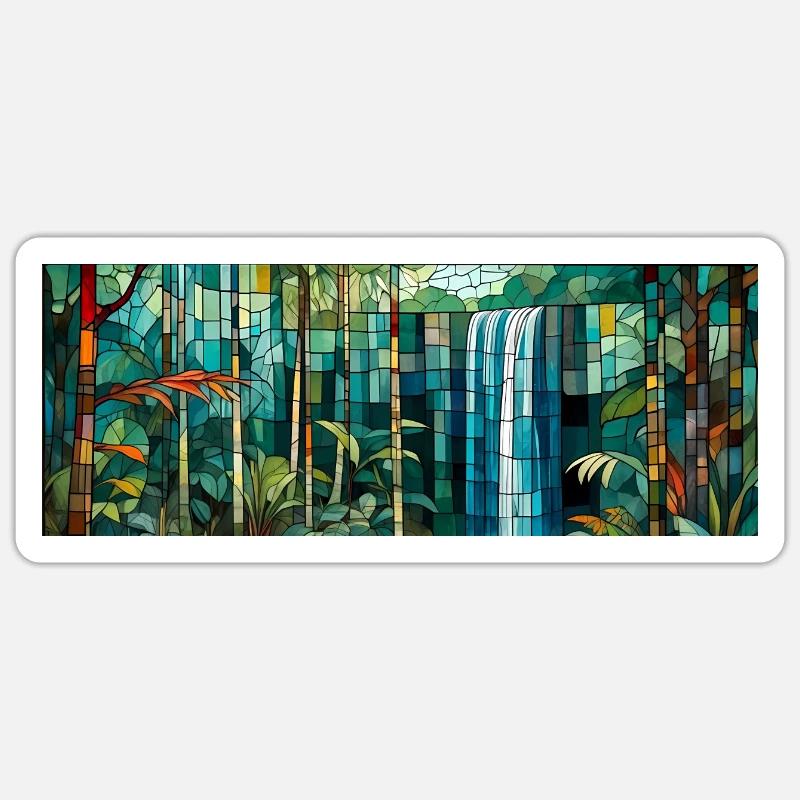 Amazonas-Regenwald, Glaskunst, Landschaft. - Sticker Größe S (10 x 10 cm) - Mattweiß