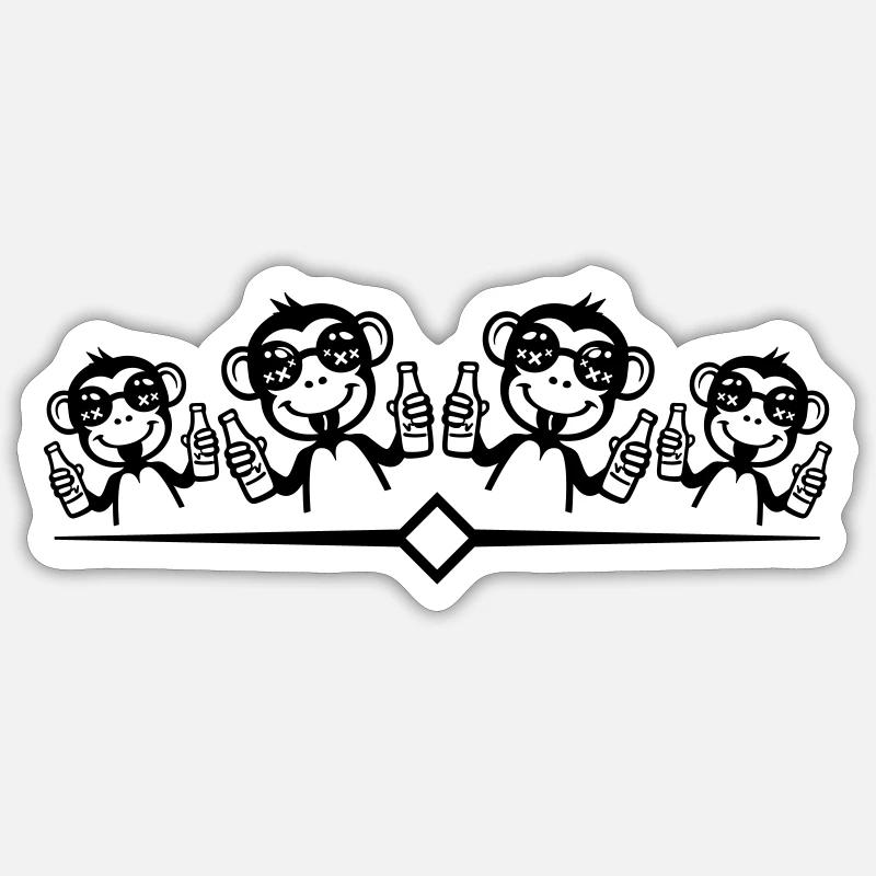 Monkey Party Team Drôle - Sticker taille S (10 x 10 cm) - blanc mat