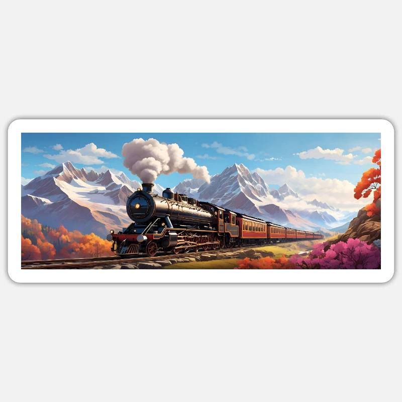 Nostalgischer Eisenbahnzug mit Dampflokomotive - Sticker Größe S (10 x 10 cm) - Mattweiß