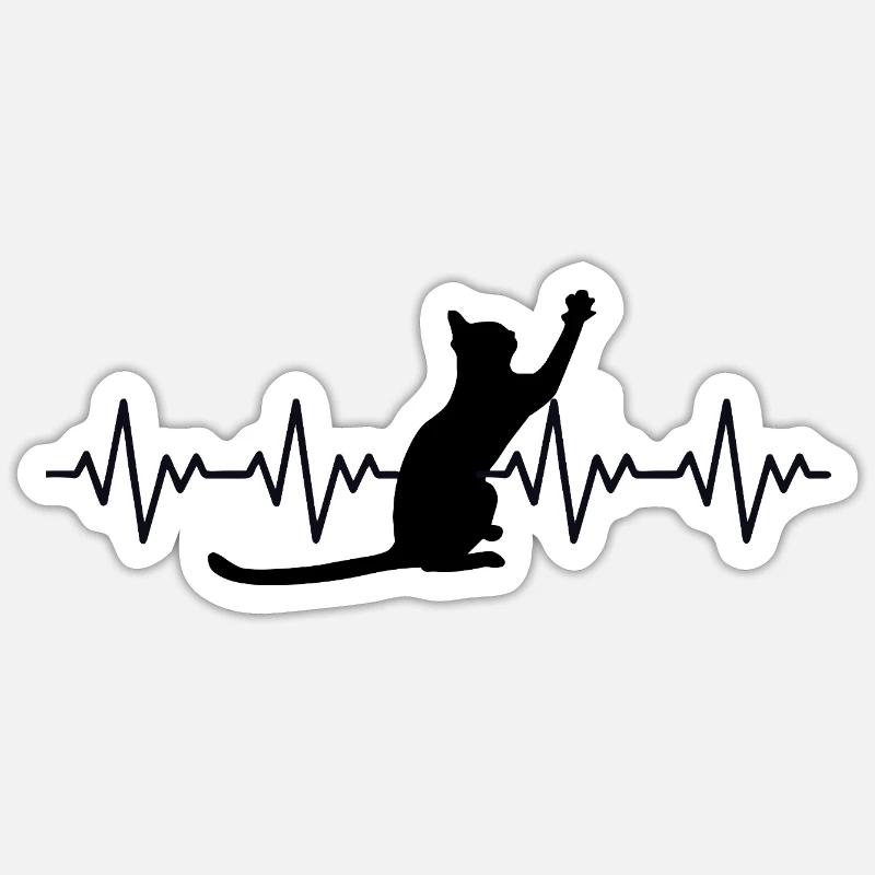 Katze EKG Herzfrequenz Herzschlag - Sticker Größe S (10 x 10 cm) - Mattweiß