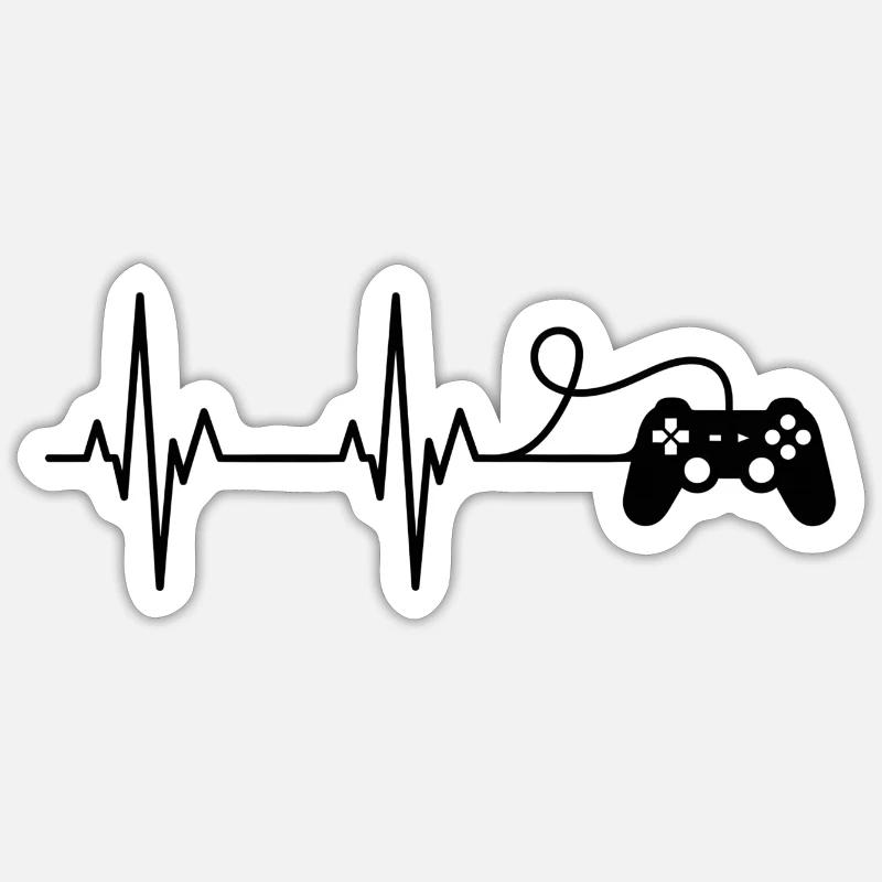 Herzschlag Gaming Controller - Sticker Größe S (10 x 10 cm) - Mattweiß