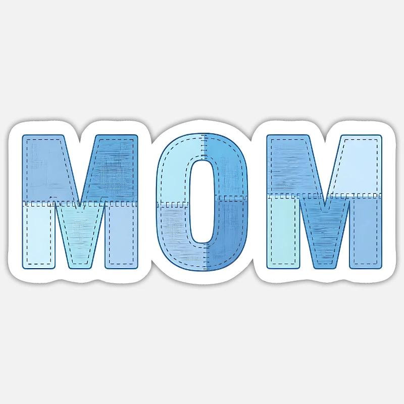 MOM Patchwork Denim Style - Sticker taille S (10 x 10 cm) - blanc mat