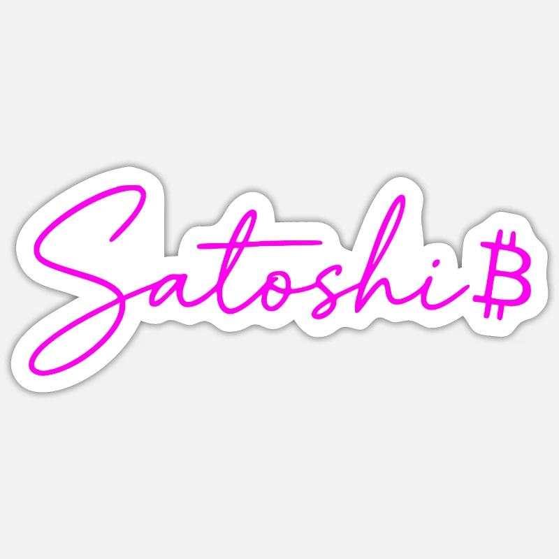Satoshi Neon Lettering Bitcoin Script Pink Sticker size S (10 x 10 cm)