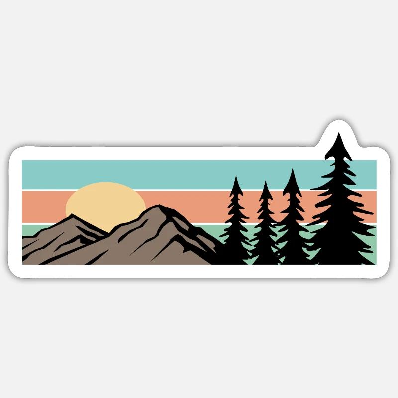 Camping Forest Mountain Rétro - Sticker taille S (10 x 10 cm) - blanc mat