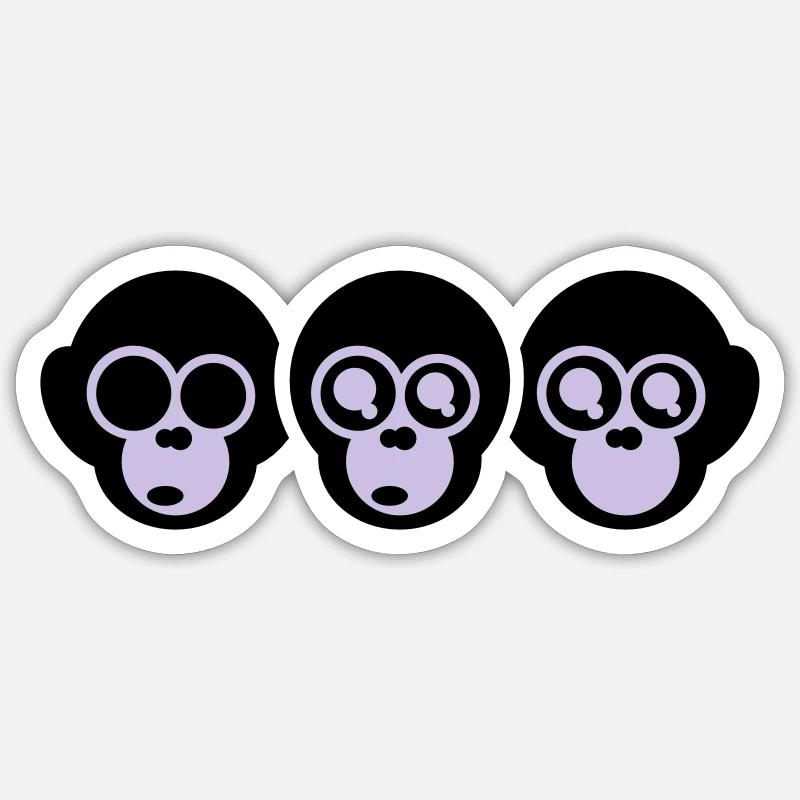 trois singes - Sticker taille S (10 x 10 cm) - blanc mat