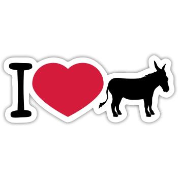 j'aime l'amour coeur âne cheval poney petit packelsel l - Sticker taille S (10 x 10 cm) - blanc mat - Devant