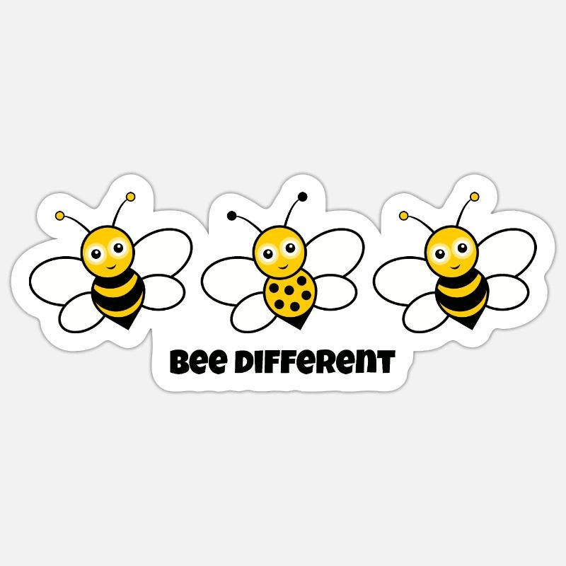Spruch "bee different" mit niedlichen Bienen - Sticker Größe S (10 x 10 cm) - Mattweiß