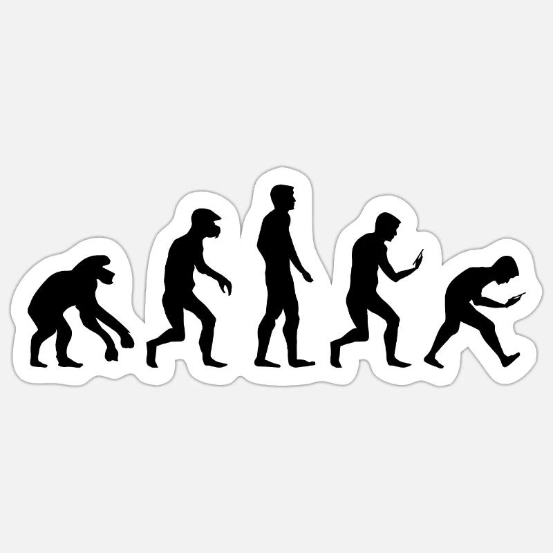 Icône de dépendance au téléphone portable de smartphone drôle d’évolution - Sticker taille S (10 x 10 cm) - blanc mat