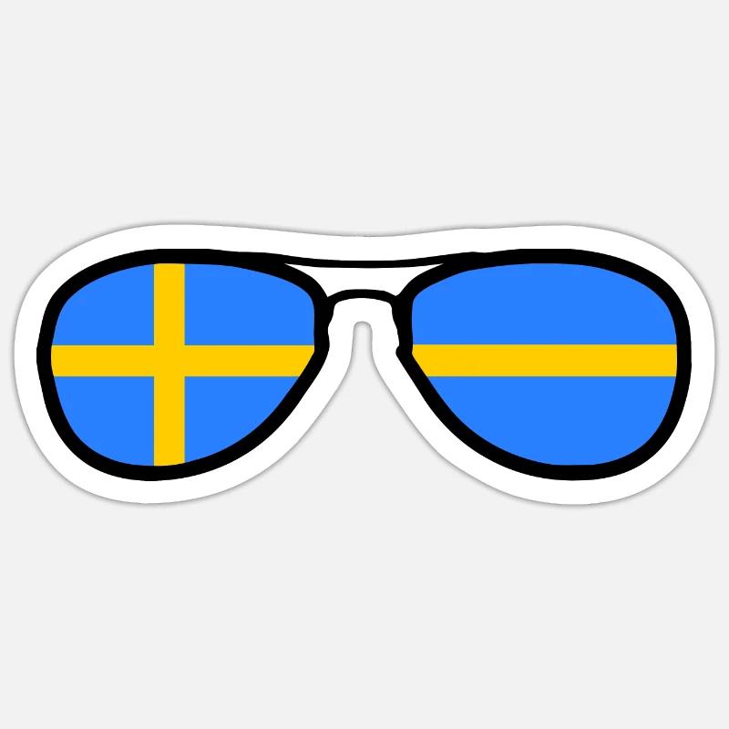 Lunettes - Drapeau Suède - Sticker taille S (10 x 10 cm) - blanc mat