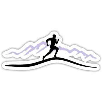 Running, Runner & Mountains - Sticker taille S (10 x 10 cm) - blanc mat - Devant