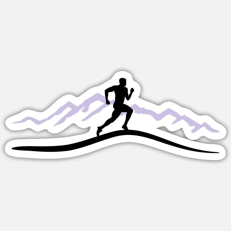 Running, Runner & Mountains - Sticker taille S (10 x 10 cm) - blanc mat