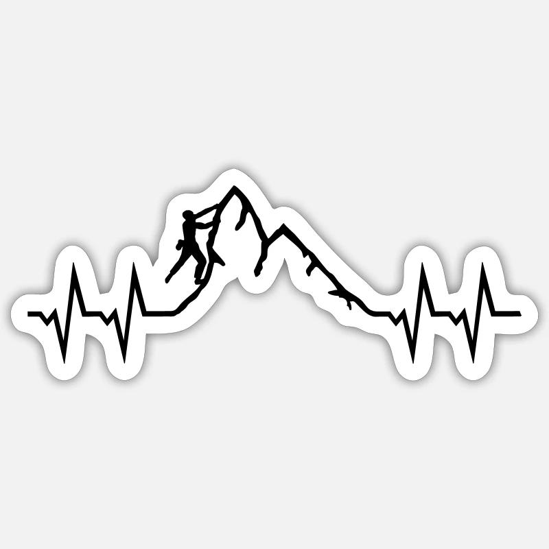 Climber, Heartbeat and Mountain - Climbing man - Sticker formato S (10 x 10 cm) - bianco opaco