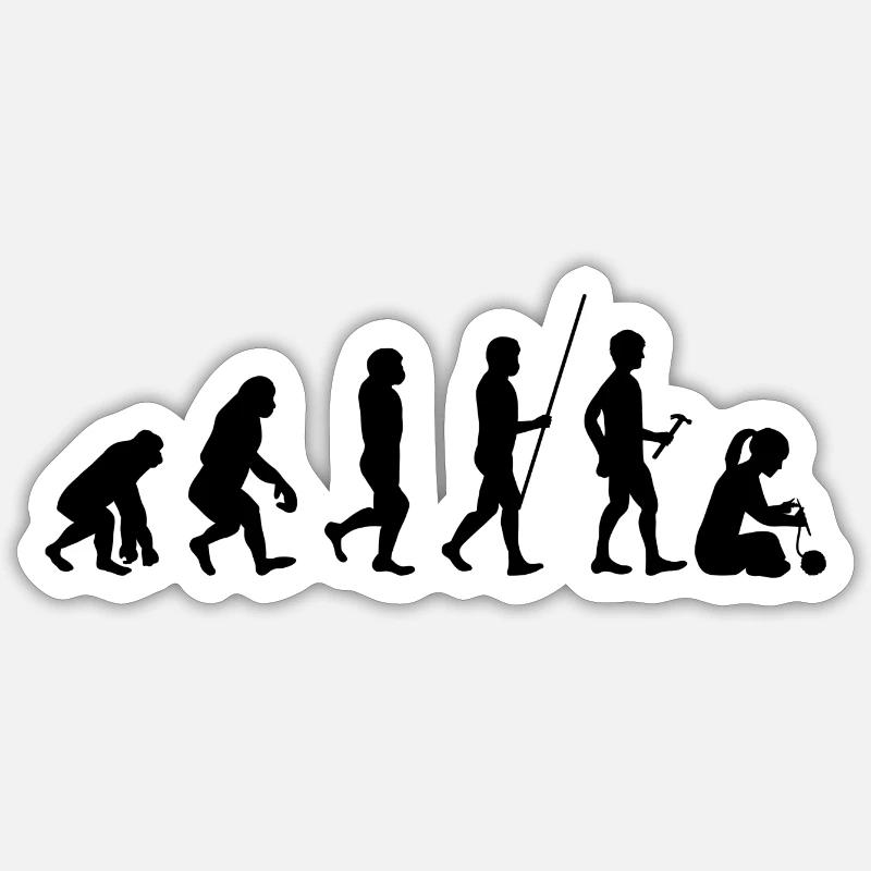 Evolution Stricken Hobby Handarbeit Wolle Geschenk - Sticker Größe S (10 x 10 cm) - Mattweiß