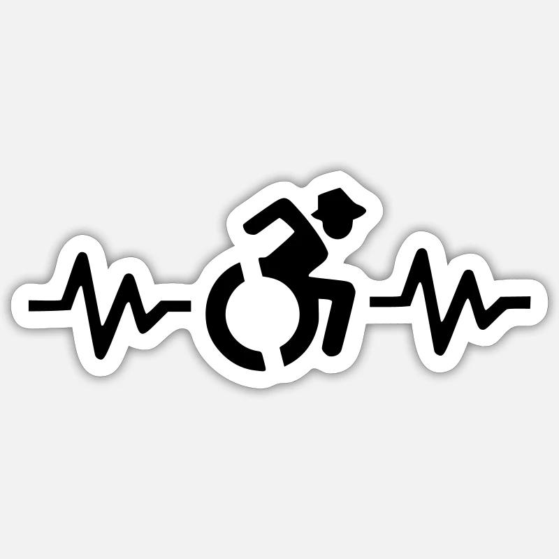 Rollstuhlfahrer mit Hut und Herzfrequenz # - Sticker Größe S (10 x 10 cm) - Mattweiß