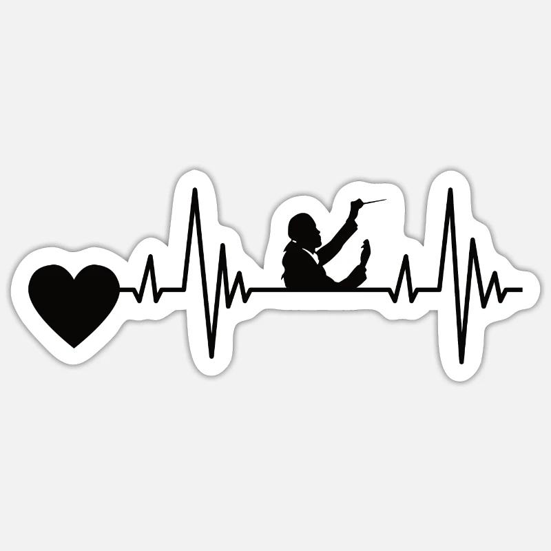 Dirigenten EKG Musik Herzschlag Musiker Dirigent - Sticker Größe S (10 x 10 cm) - Mattweiß