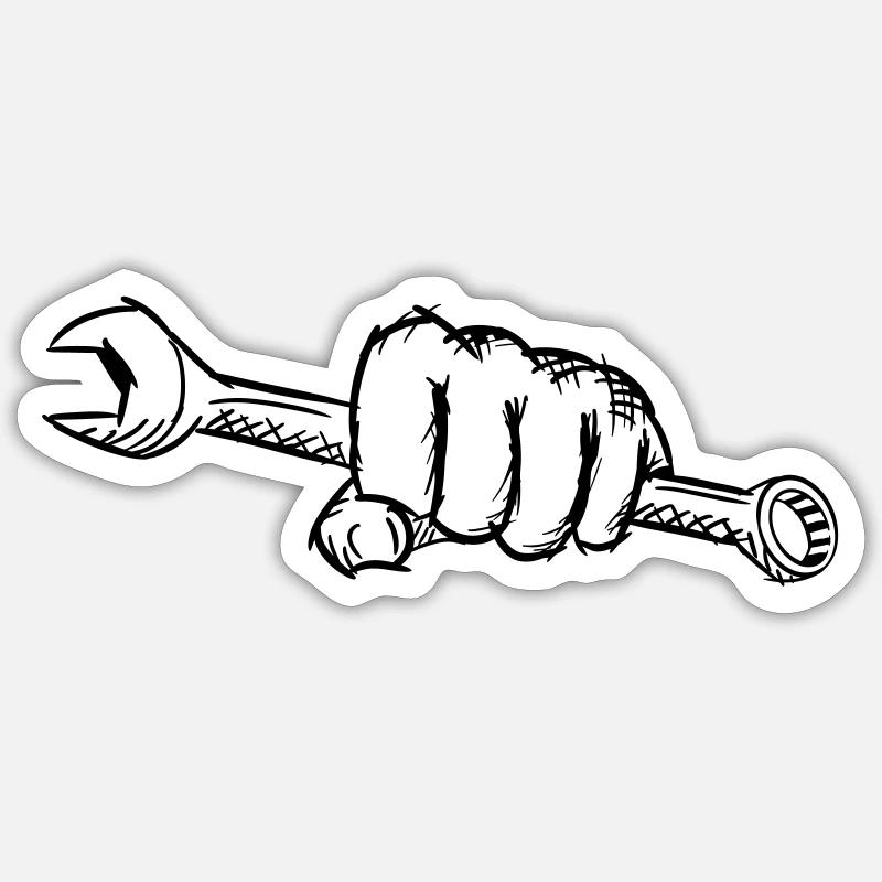 Clé à la main/poing, dessin Sticker taille S (10 x 10 cm)