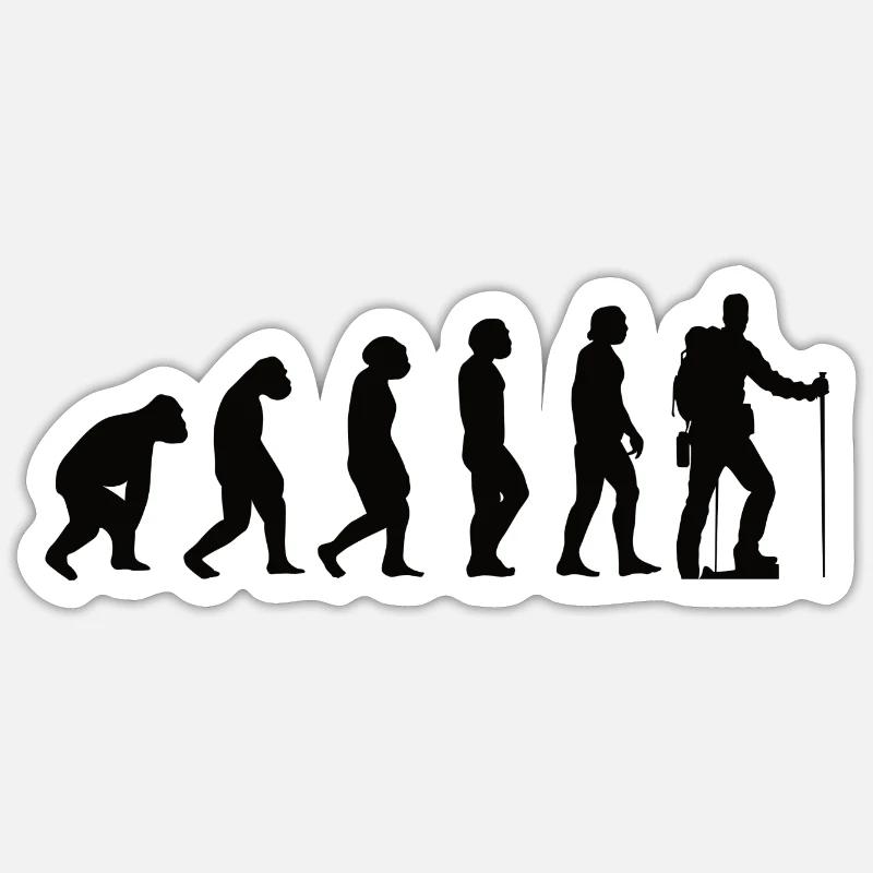 Wandern Evolution Bergsteigen Wanderung Berge - Sticker Größe S (10 x 10 cm) - Mattweiß