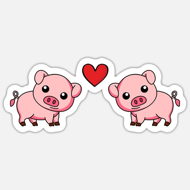 Cochon Comic Couple Amour - Sticker taille S (10 x 10 cm) - blanc mat
