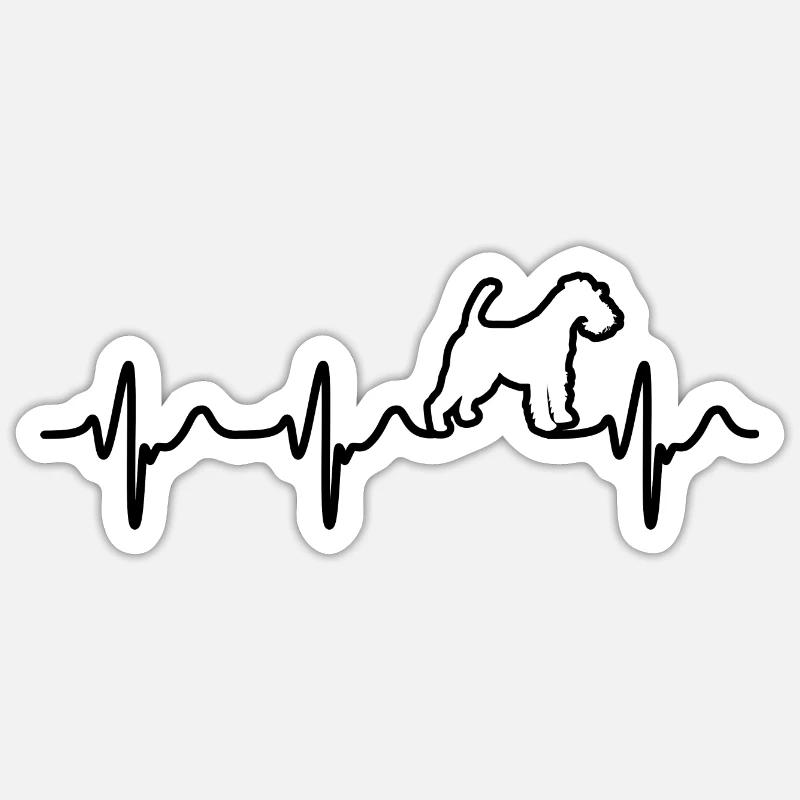 Drahthaar Foxterrier Herzschlag Herzfrequenz EKG - Sticker Größe S (10 x 10 cm) - Mattweiß