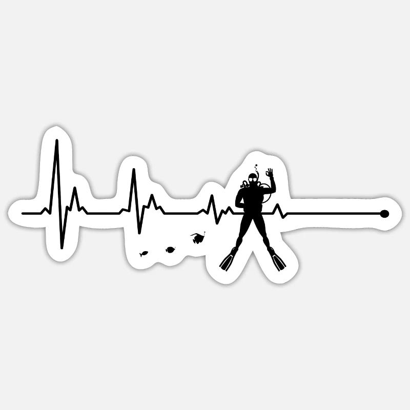 Tauchen Tauchen Herzschlag - Sticker Größe S (10 x 10 cm) - Mattweiß