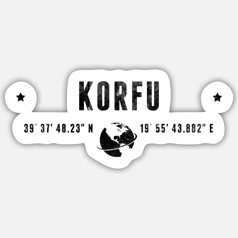 Corfu Stylized Geographical Coordinates Sticker size S (10 x 10 cm)